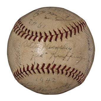 1942 American League Champion New York Yankees Team Signed Baseball With 25 Signatures Including Ruffing, Gordon, McCarthy and Crosetti (Beckett)